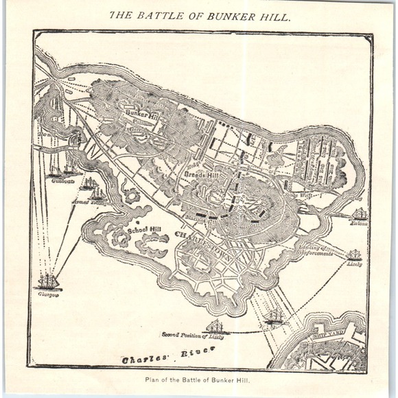 Plan of the Battle of Bunker Hill Map c1890 Victorian Print AE8-CH2 - Picture 1 of 2
